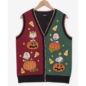 NEW! Peanuts Snoopy Candy Corn Halloween Color Block Womens Sweater Vest Medium‎